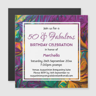50 & Fabulous Abstract PURPLE Custom Birthday Magnetic Invitation