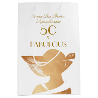 50 & Fabulous Art Deco Elegant gold 50th Birthday Medium Gift Bag