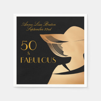 50 & Fabulous Art Deco Elegant gold 50th Birthday Napkin