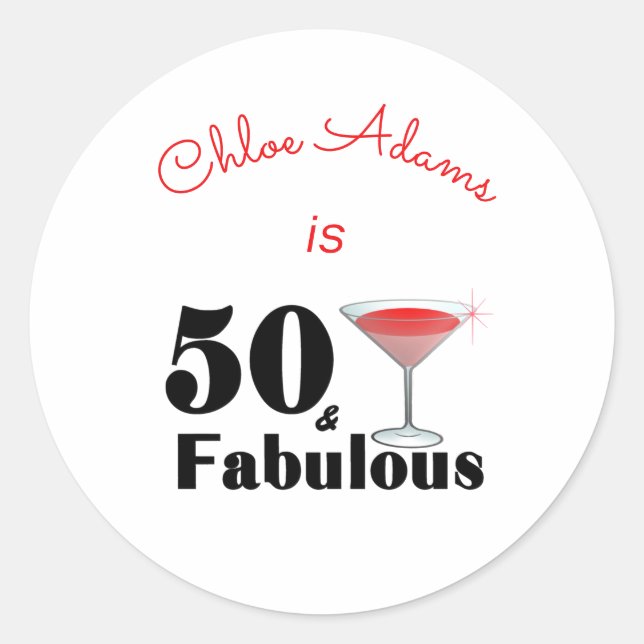 50 & Fabulous Birthday Bash Personalized Classic Round Sticker (Front)