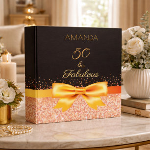 50 fabulous birthday black gold bow elegant binder