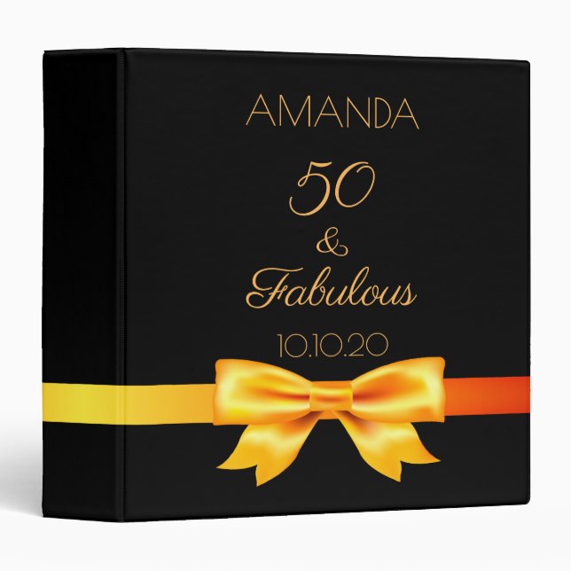 50 fabulous birthday black gold bow elegant binder (Front/Spine)