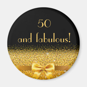 50 fabulous birthday black gold bow magnet