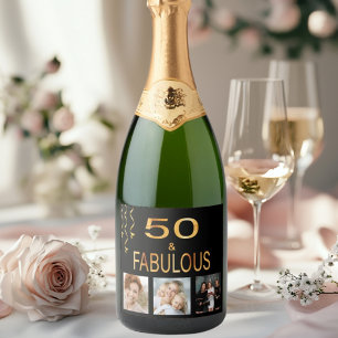50 fabulous birthday black gold photo sparkling wine label