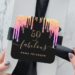 50 fabulous birthday black rainbow glitter sparkle square sticker<br><div class="desc">A trendy and glamourous 50th birthday sticker. A classic black background decorated with rainbow coloured faux glitter drips, paint dripping look in purple, pink and rose gold. With the text: 50 and fabulous. Personalize and add a name. Golden coloured text. The word Fabulous is written with a modern hand lettered...</div>