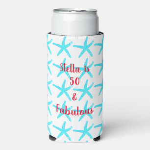 50 & Fabulous Birthday Blue Starfish Patterns Gift Seltzer Can Cooler