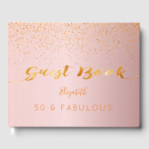 50 Fabulous birthday blush pink confetti Guest Book