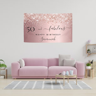 50 Fabulous birthday blush pink rose Banner