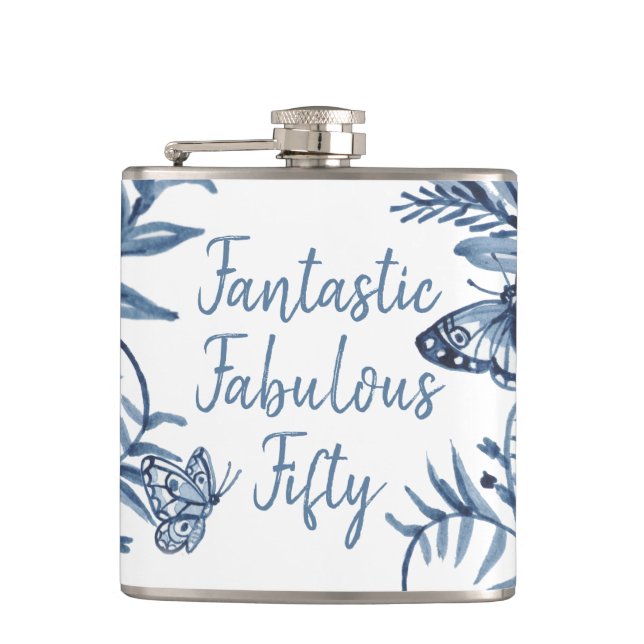 50 & Fabulous Birthday Fiftieth 50th Celebration Hip Flask (Front)