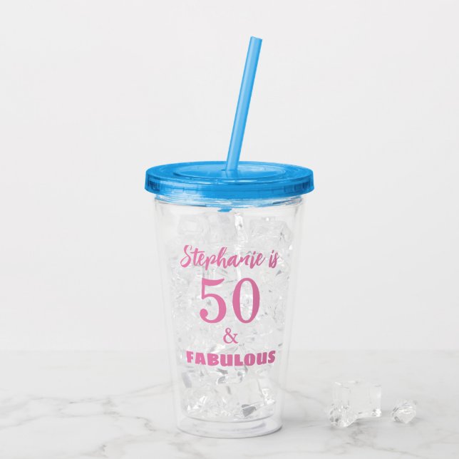50 Fabulous Birthday Gift Favour Name Monogram Acrylic Tumbler (Back Ice)