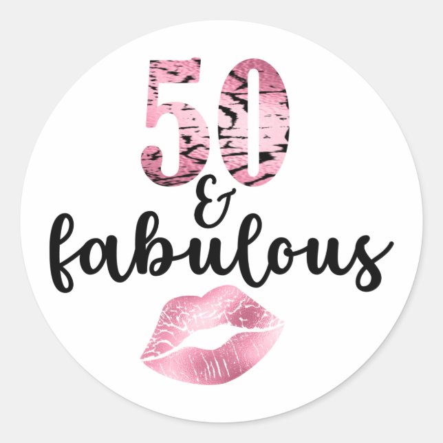 50 Fabulous Birthday Girly Sparkle Modern Classic Round Sticker (Front)