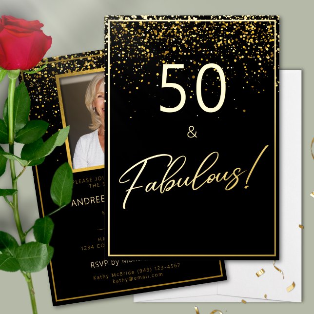 50 Fabulous Birthday Glitter Photo Black and Gold (Creator Uploaded)