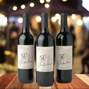 50 Fabulous Birthday Gold Glitter Personalized Wine Label