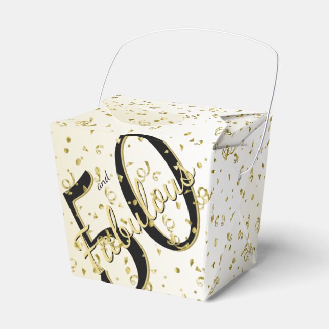50 & Fabulous Birthday Party Black/Gold Message Favor Box (Front Side)