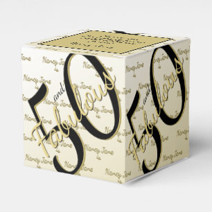 50 & Fabulous Birthday Party Black/Gold Message Favor Box