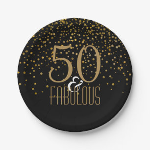 50 & Fabulous Birthday Party   Elegant 50th Gold Paper Plate