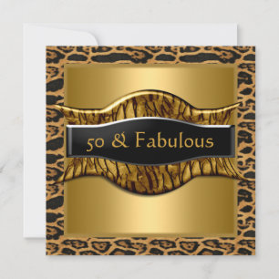 50 & Fabulous Birthday Party Gold Black Leopard Invitation