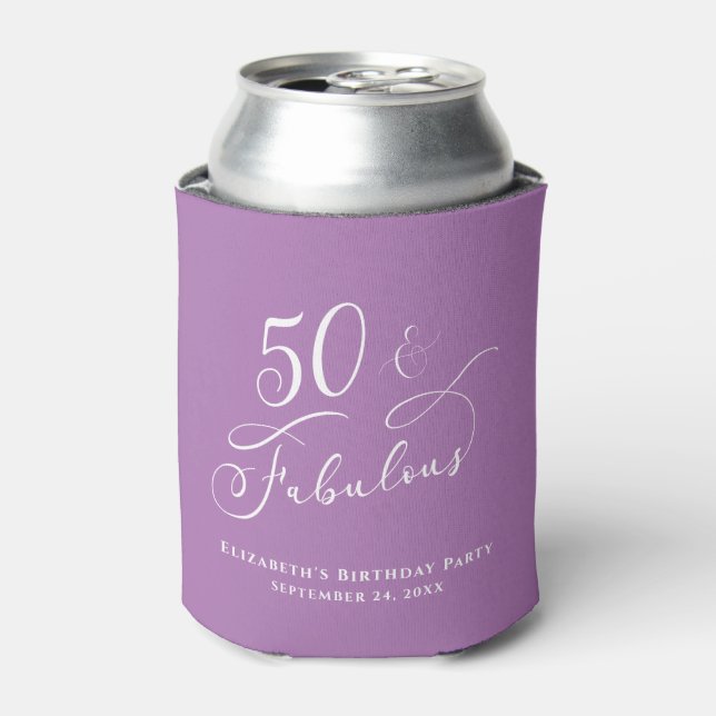 50 Fabulous Birthday Party Personalized Purple Can Cooler (Can Front)