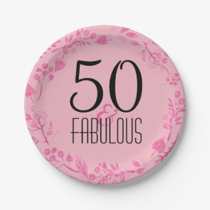 50 & Fabulous Birthday Party Pink 50th Birthday Paper Plate