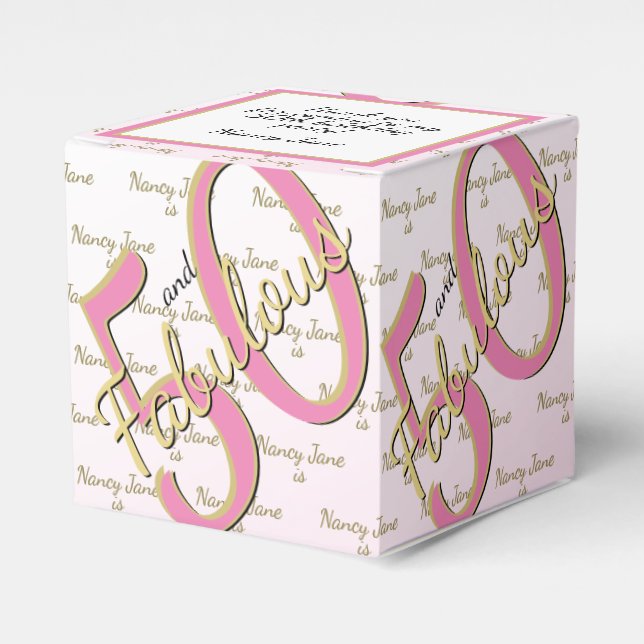 50 & Fabulous Birthday Party Pink/Gold Message Favor Box (Front Side)