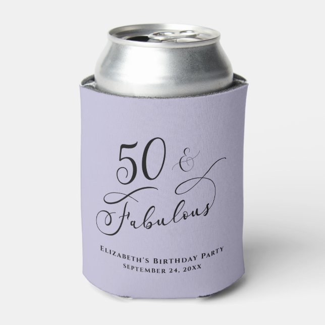50 Fabulous Birthday Party Purple Personalized Can Cooler (Can Front)