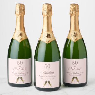 50 fabulous birthday party rose gold monogram sparkling wine label