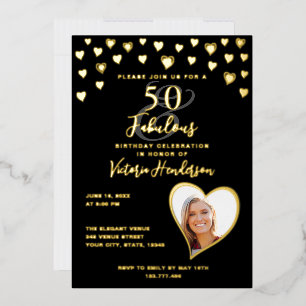 50 & Fabulous Birthday Photo Glam Black & Gold