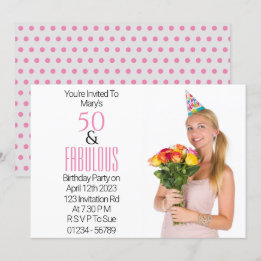 50 Fabulous Birthday Pink Black Text Invitation