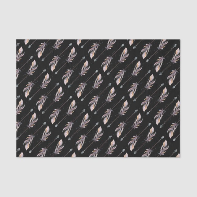 50 & Fabulous Birthday Pink Boho Feathers Black Tissue Paper (Front)