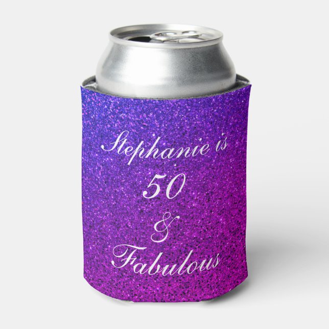 50 Fabulous Birthday Pink Purple Glitter Gift 2024 Can Cooler (Can Front)
