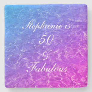 50 Fabulous Birthday Pink Purple Water Sparkle Stone Coaster