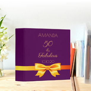 50 fabulous birthday purple gold bow binder