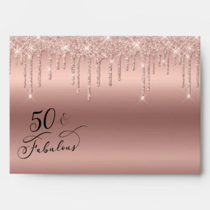 50 Fabulous Birthday Rose Gold Glitter Envelope