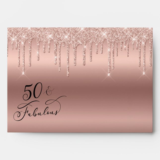 50 Fabulous Birthday Rose Gold Glitter Envelope (Front)