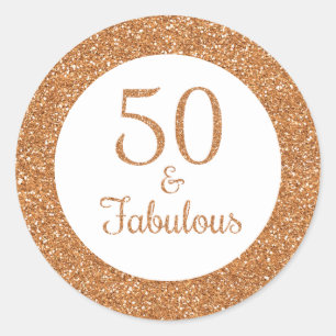 50 & Fabulous Birthday Sparkly Gold Glitter Classic Round Sticker