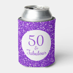 50 & Fabulous Birthday Sparkly Purple Glitter Can Cooler