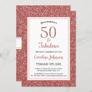 50 & Fabulous Birthday Sparkly Rose Gold Glitter Invitation
