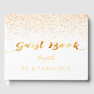 50 Fabulous birthday white gold confetti Guest Book