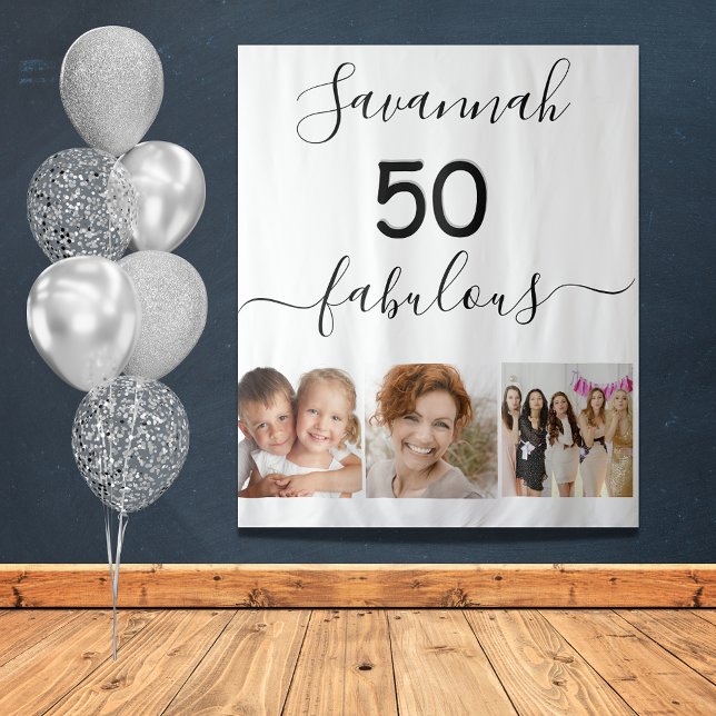 50 fabulous birthday white photo collage tapestry (Creator Uploaded)