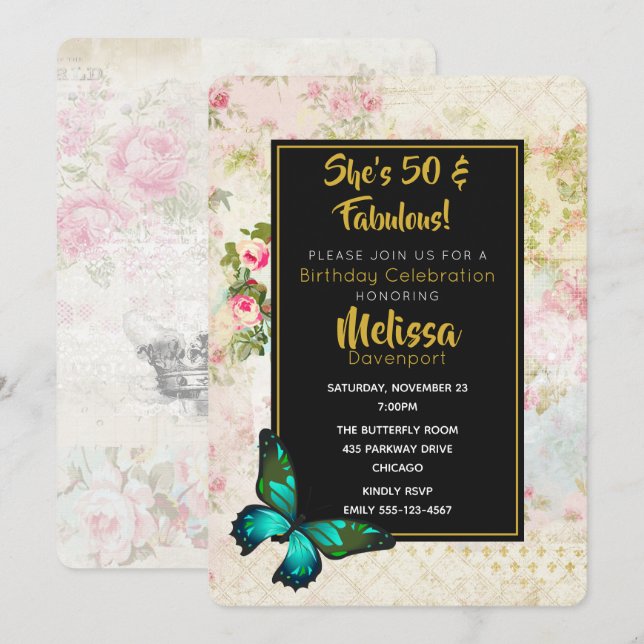 50 & fabulous Birthday with Vintage Collage Invite (Front/Back)