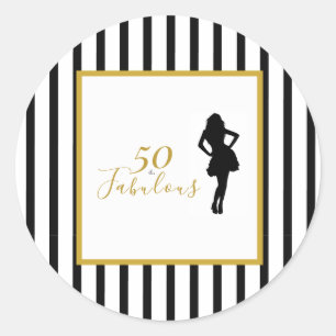 50 & Fabulous Black and Gold Birthday Party Classic Round Sticker