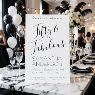 50 & Fabulous Black Elegant 50th Birthday Party Invitation