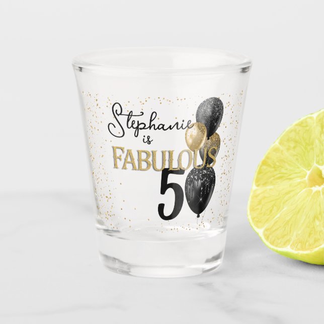 50 & Fabulous Black Gold Glam Shot Glass (Front)