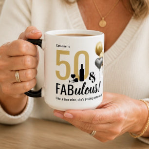 50 & Fabulous Black & Gold Modern Birthday Magic Mug