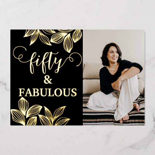 50 & Fabulous Black & Gold Photo Birthday (Front)