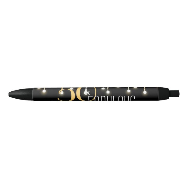 50 & Fabulous Black Gold String Lights Retro Ink Pen (Front)
