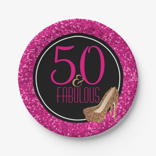 50 & Fabulous | Black Pink 50th Birthday Party 7 Inch Paper Plate