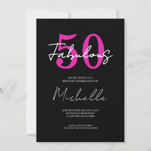 50 Fabulous Black Pink Birthday Invitation