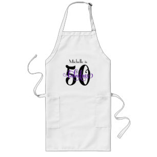 50 & Fabulous Black & Purple Typography Birthday Long Apron