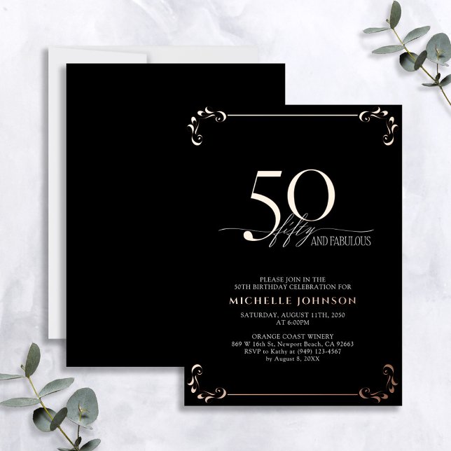 50 & Fabulous Black Rose Gold Calligraphy Birthday (Creator Uploaded)